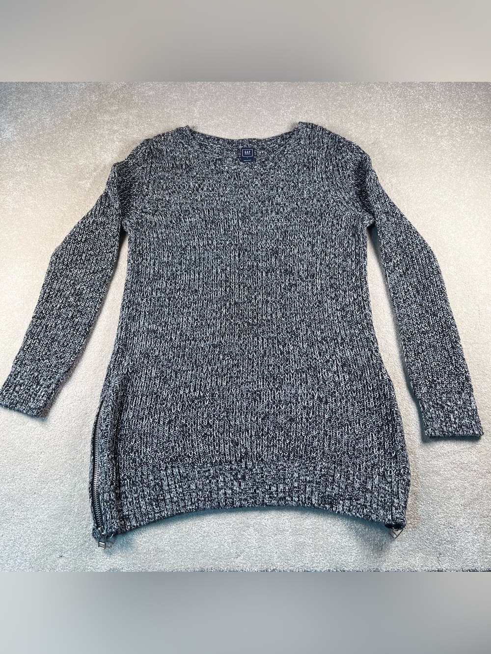 Gap Maternity Sweater Black White Cotton Long Sleeve Zip Sides Crew Women's Lg